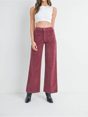 Jbd. Women’s Corduroy Mini Patch Pocket Wide Leg Pants 31 Dark Burgundy
